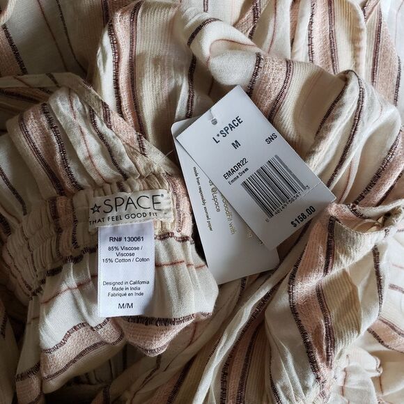 L Space Emma Maxi Dress Coverup Plunging Neckline in Cream Stripe Women's Medium - Picture 10 of 11